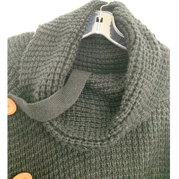 Grecerelle Chunky Knit Sweater XL Black Cowl Neck Button Collar Cardigan Cozy - Picture 6 of 8